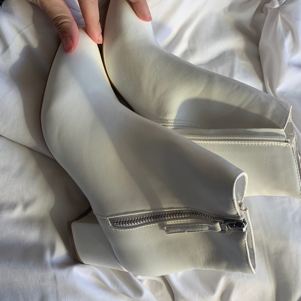 White booties 2 inch heels